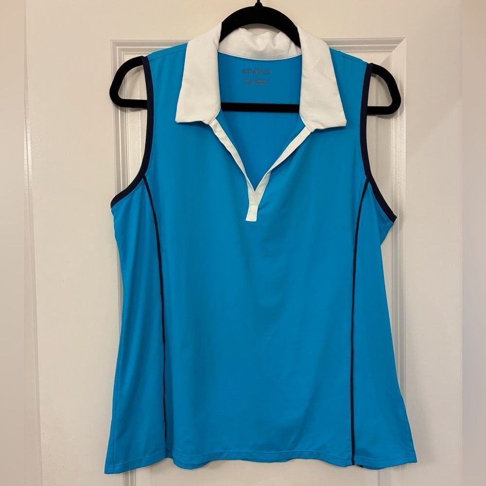 KINONA Waistline Winner Sleeveless Golf Top Turquoise Blue Women’s Size Medium